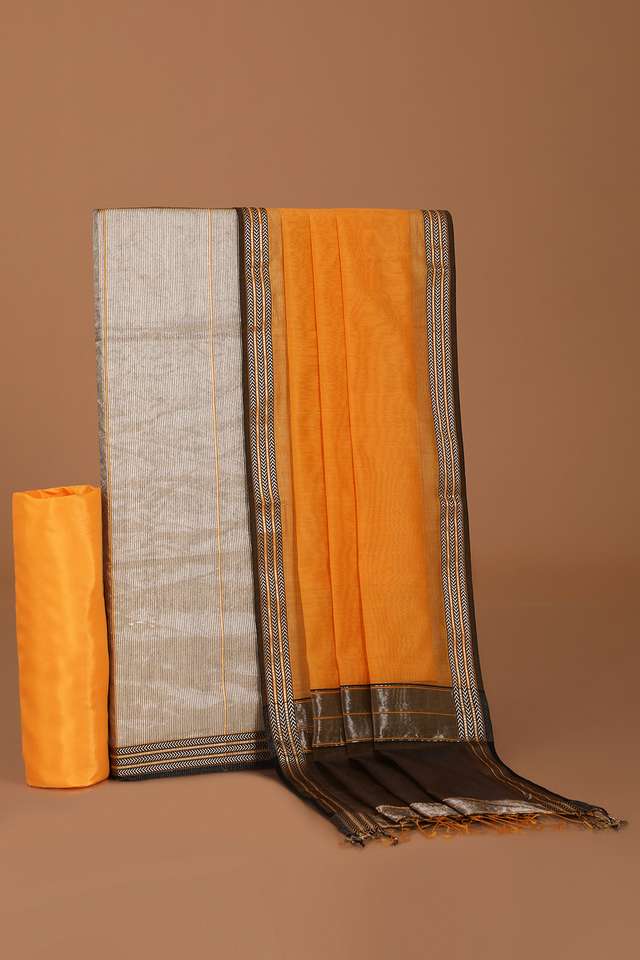 Brown Woven Pure Silk Tissue Unstitched Suit Set image number