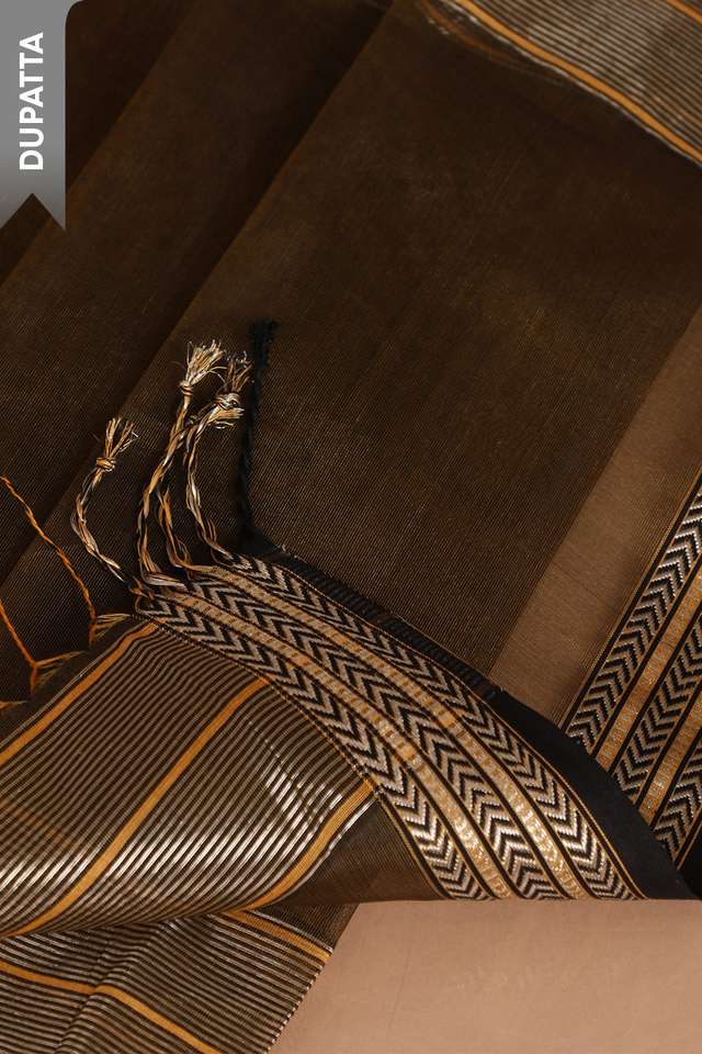 Brown Woven Pure Silk Tissue Unstitched Suit Set thumbnail image number null