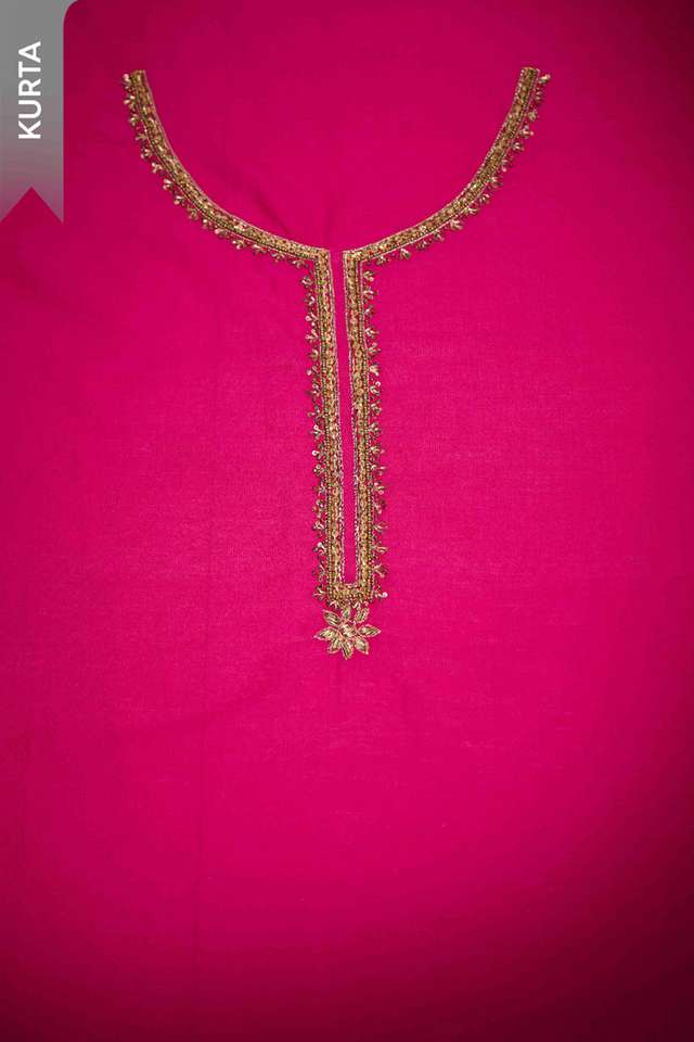 Dark Pink Pure Silk Cotton Embroidered Unstitched Suit Set thumbnail image number null