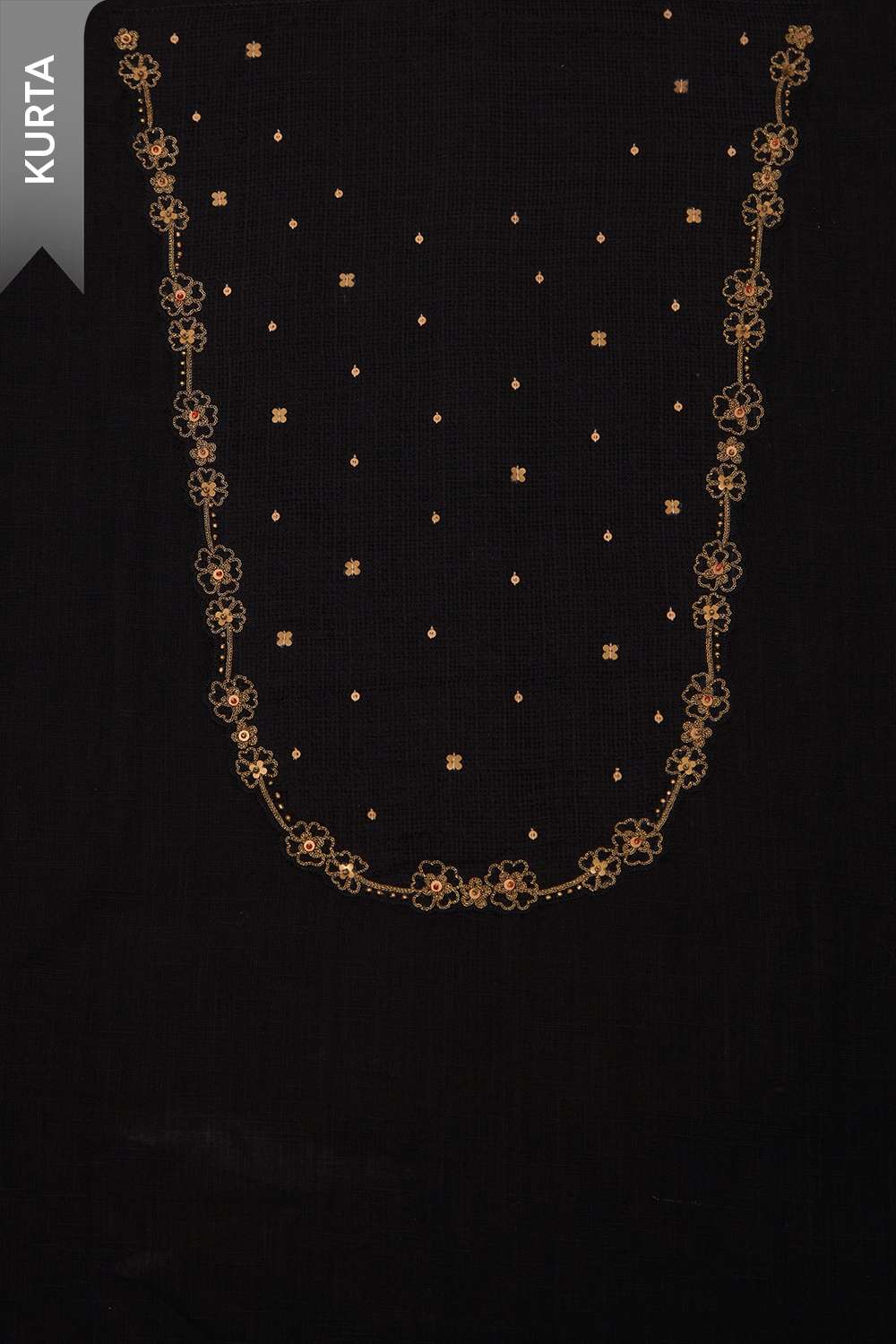 Black Embroidered Pure Cotton Unstitched Suit Set image number null