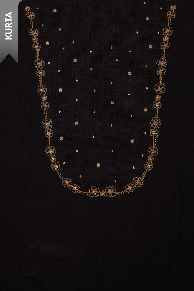 Black Embroidered Pure Cotton Unstitched Suit Set thumbnail image number null