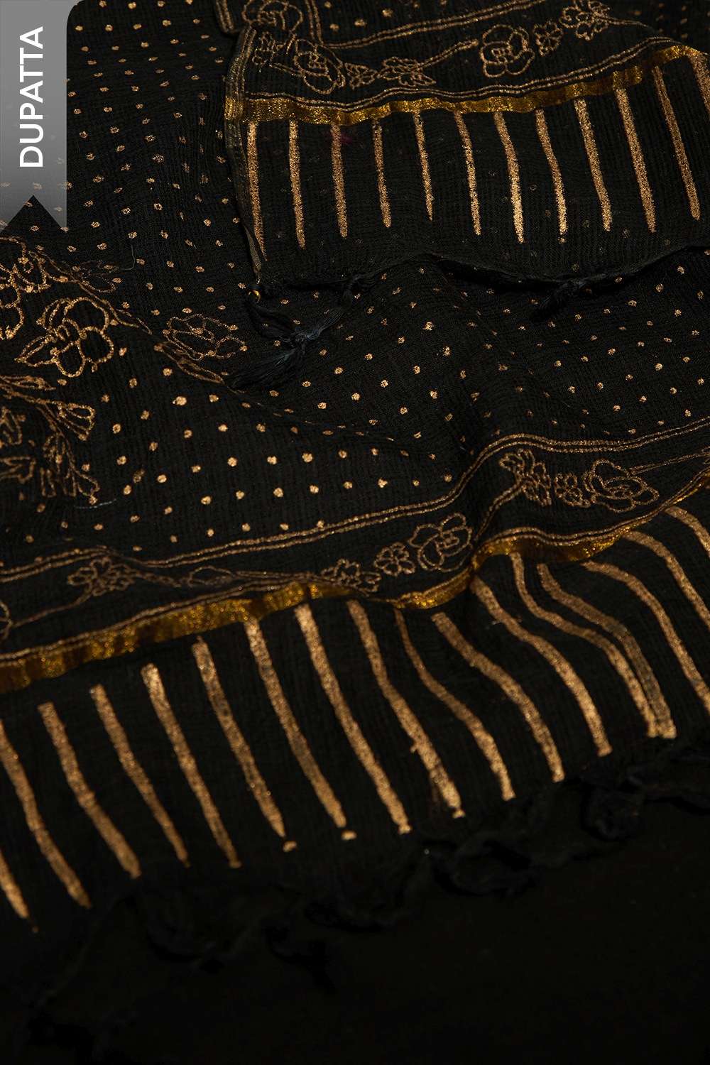 Black Embroidered Pure Cotton Unstitched Suit Set image number null
