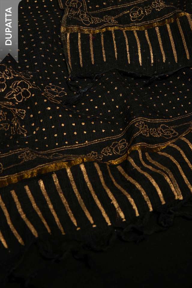 Black Embroidered Pure Cotton Unstitched Suit Set thumbnail image number null