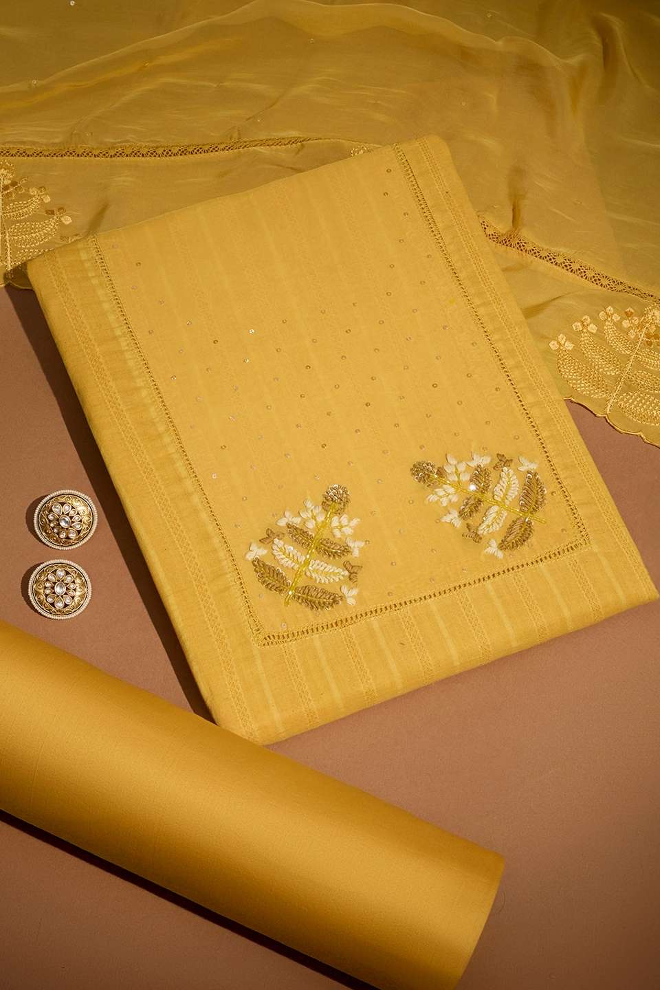 Light Yellow Pure Cotton Embroidered Unstitched Suit Set