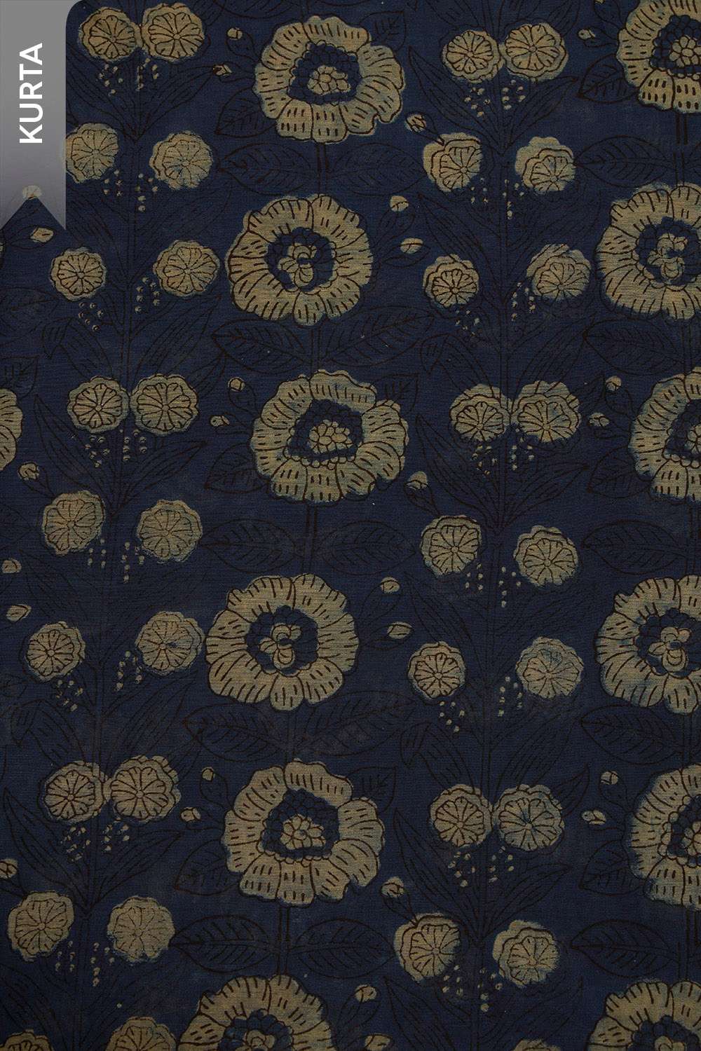 Dark Blue Block Printed Pure Silk Cotton Unstitched Suit Set image number null
