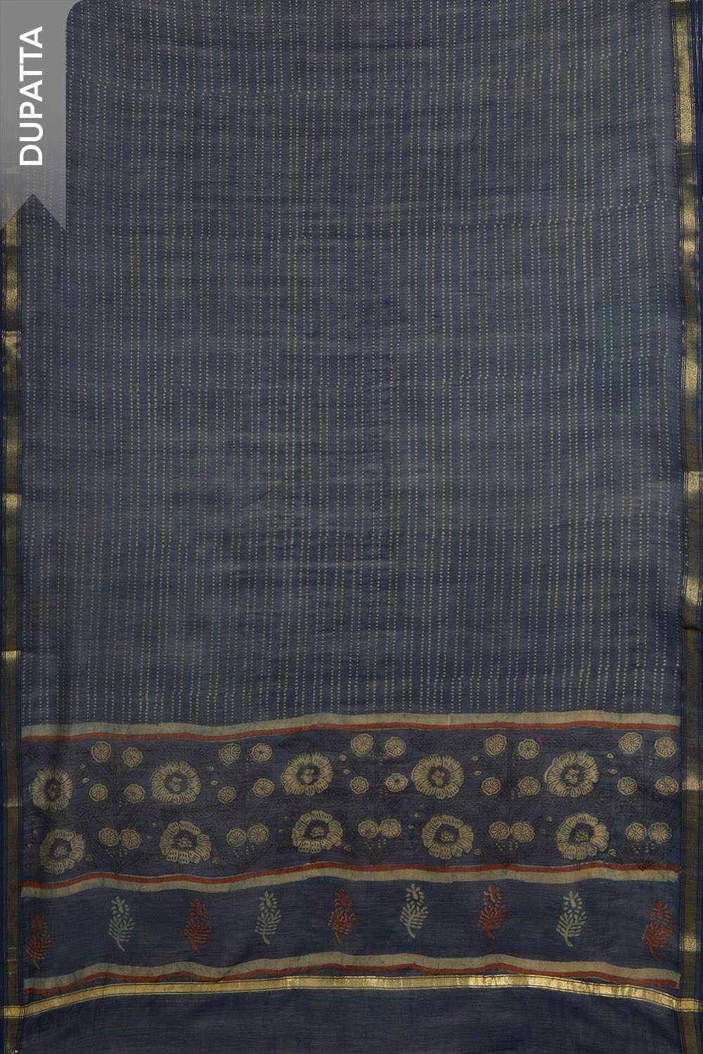 Dark Blue Block Printed Pure Silk Cotton Unstitched Suit Set image number null