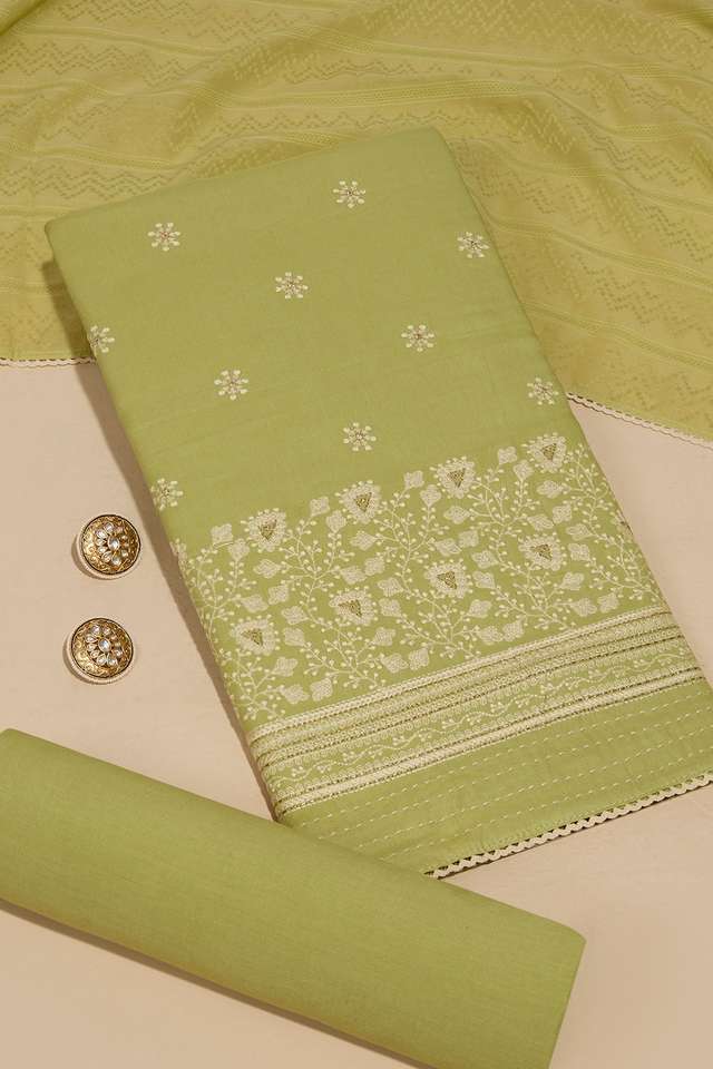 Green Pure Cotton Embroidered Unstitched Suit Set image number