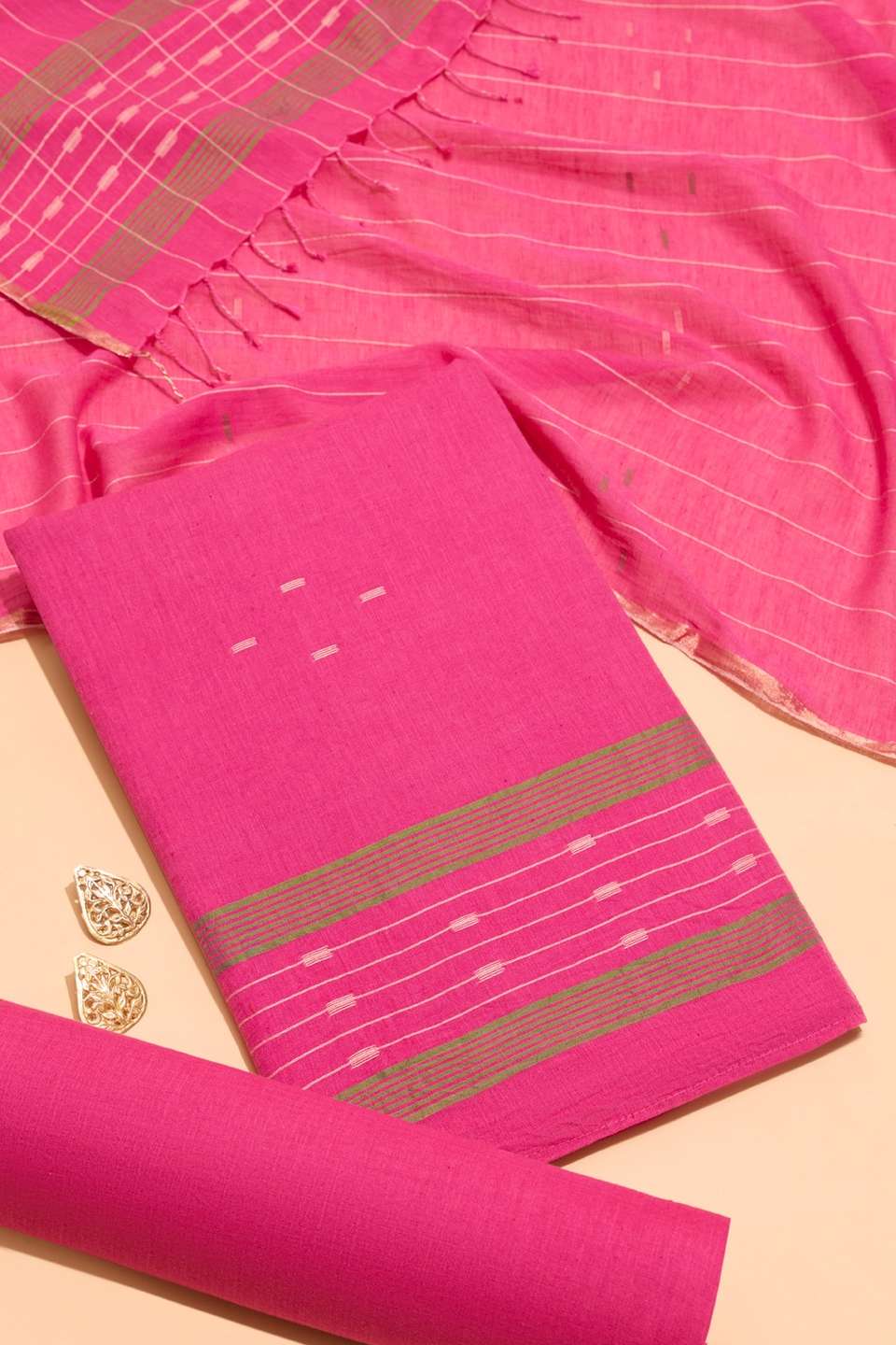 Pink Pure Cotton Jamdani Unstitched Suit Set