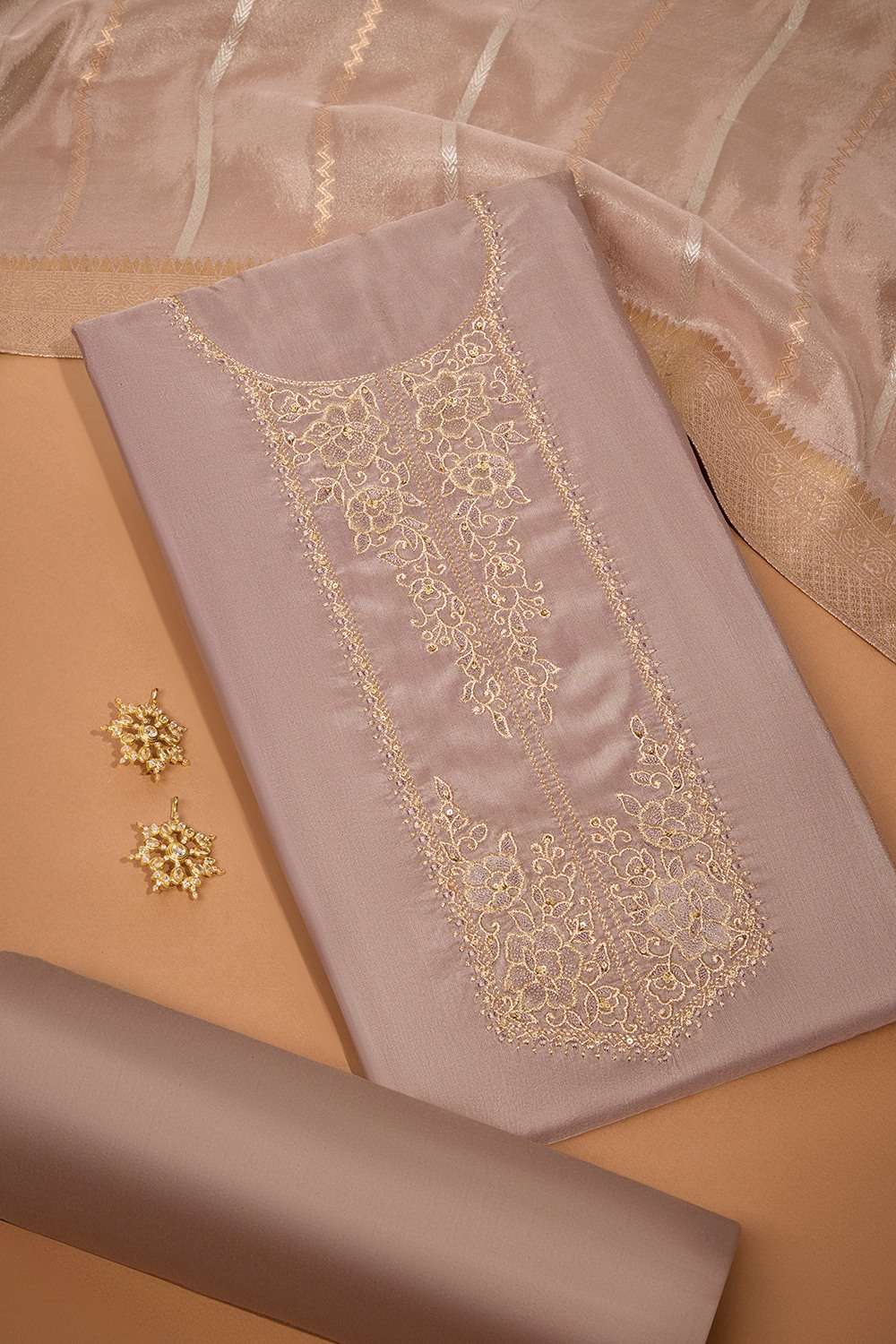 Grey Viscose Embroidered Unstitched Suit Set image number null