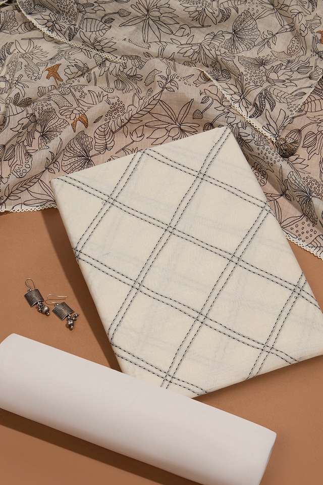 Off White Pure Silk Cotton Embroidered Unstitched Suit Set image number