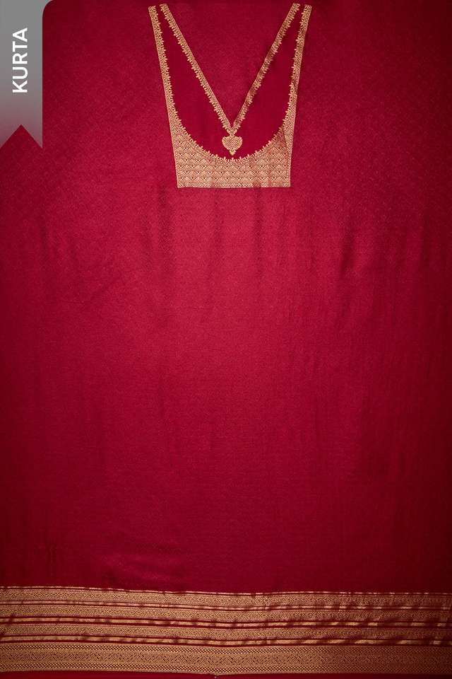 Dark Red Viscose Brocade Unstitched Suit Set thumbnail image number null