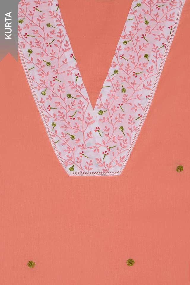 Light Orange Pure Cotton Chikankari Unstitched Suit Set thumbnail image number null