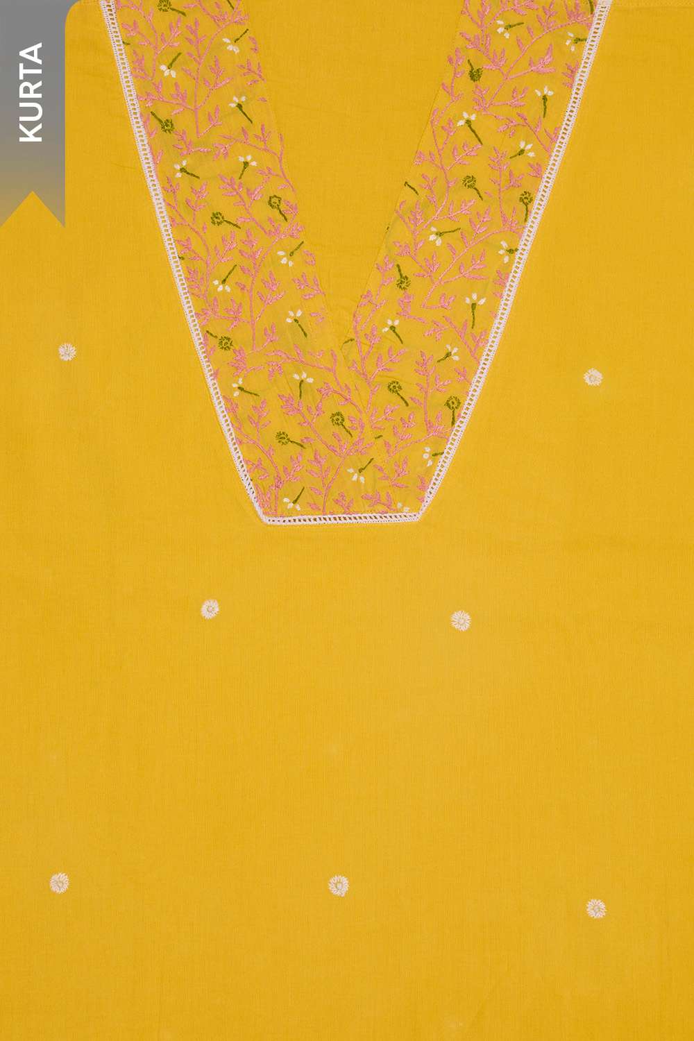 Yellow Pure Cotton Chikankari Unstitched Suit Set image number null