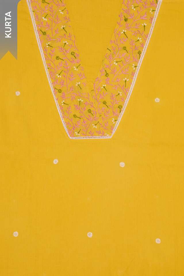Yellow Pure Cotton Chikankari Unstitched Suit Set thumbnail image number null