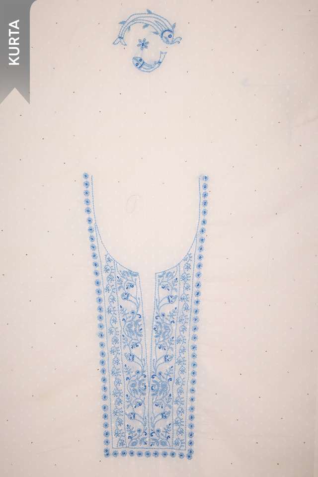 White Pure Cotton Chikankari Unstitched Suit Set thumbnail image number null