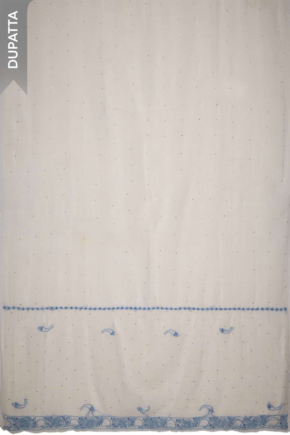 White Pure Cotton Chikankari Unstitched Suit Set image number null