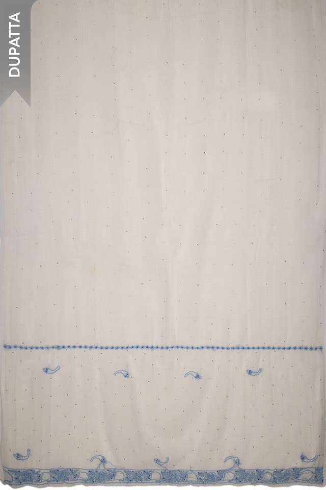 White Pure Cotton Chikankari Unstitched Suit Set thumbnail image number null