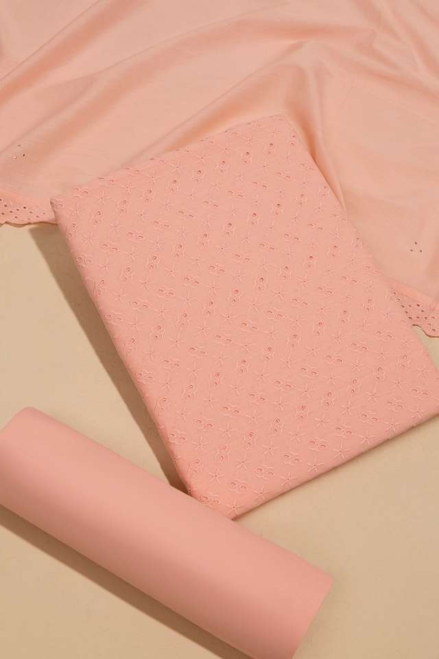 Light Orange Pure Cotton Embroidered Unstitched Suit Set image number