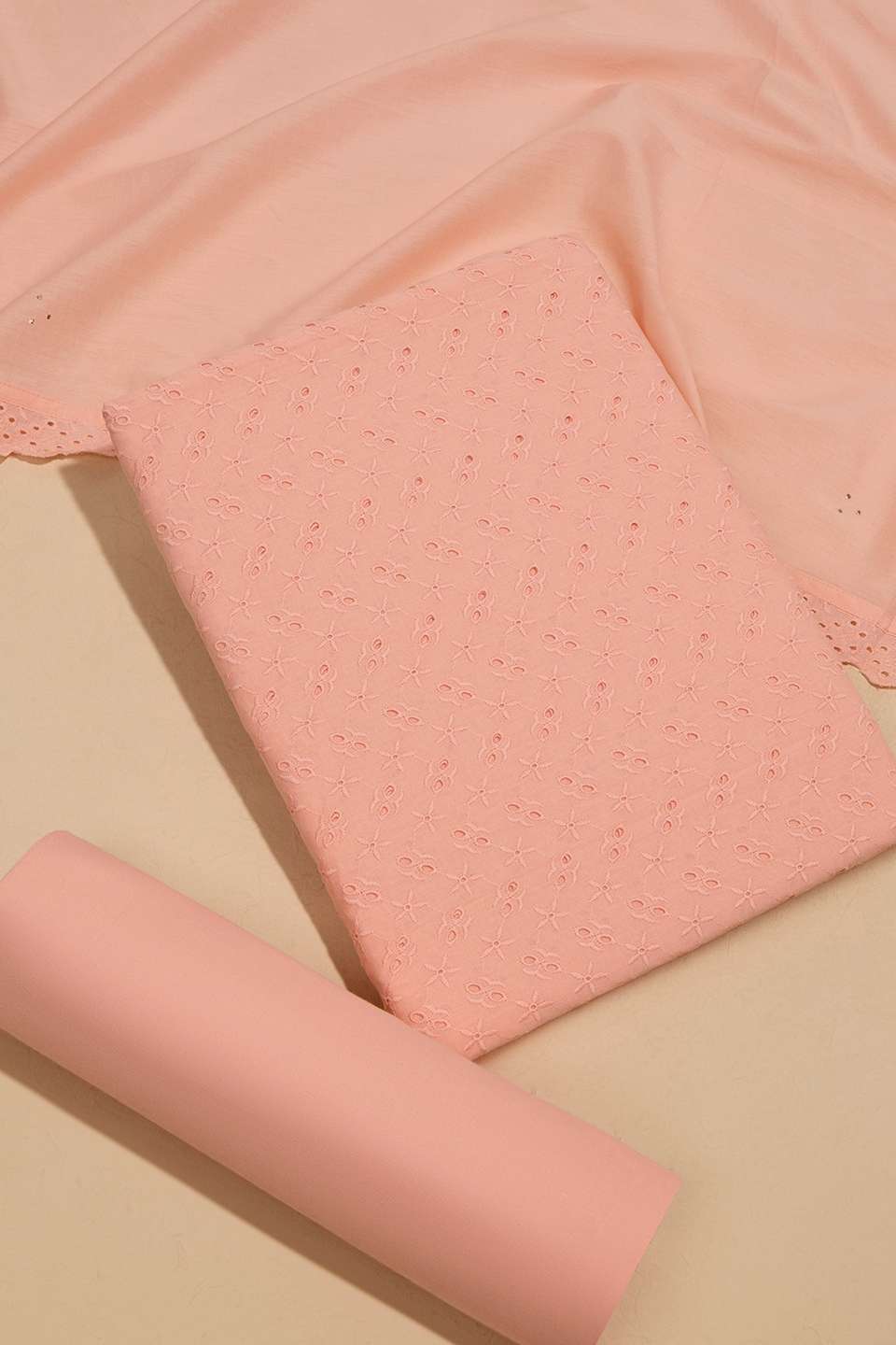 Light Orange Pure Cotton Embroidered Unstitched Suit Set