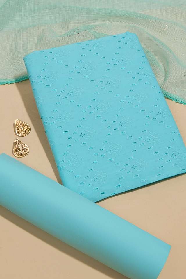 Light Blue Pure Cotton Embroidered Unstitched Suit Set image number