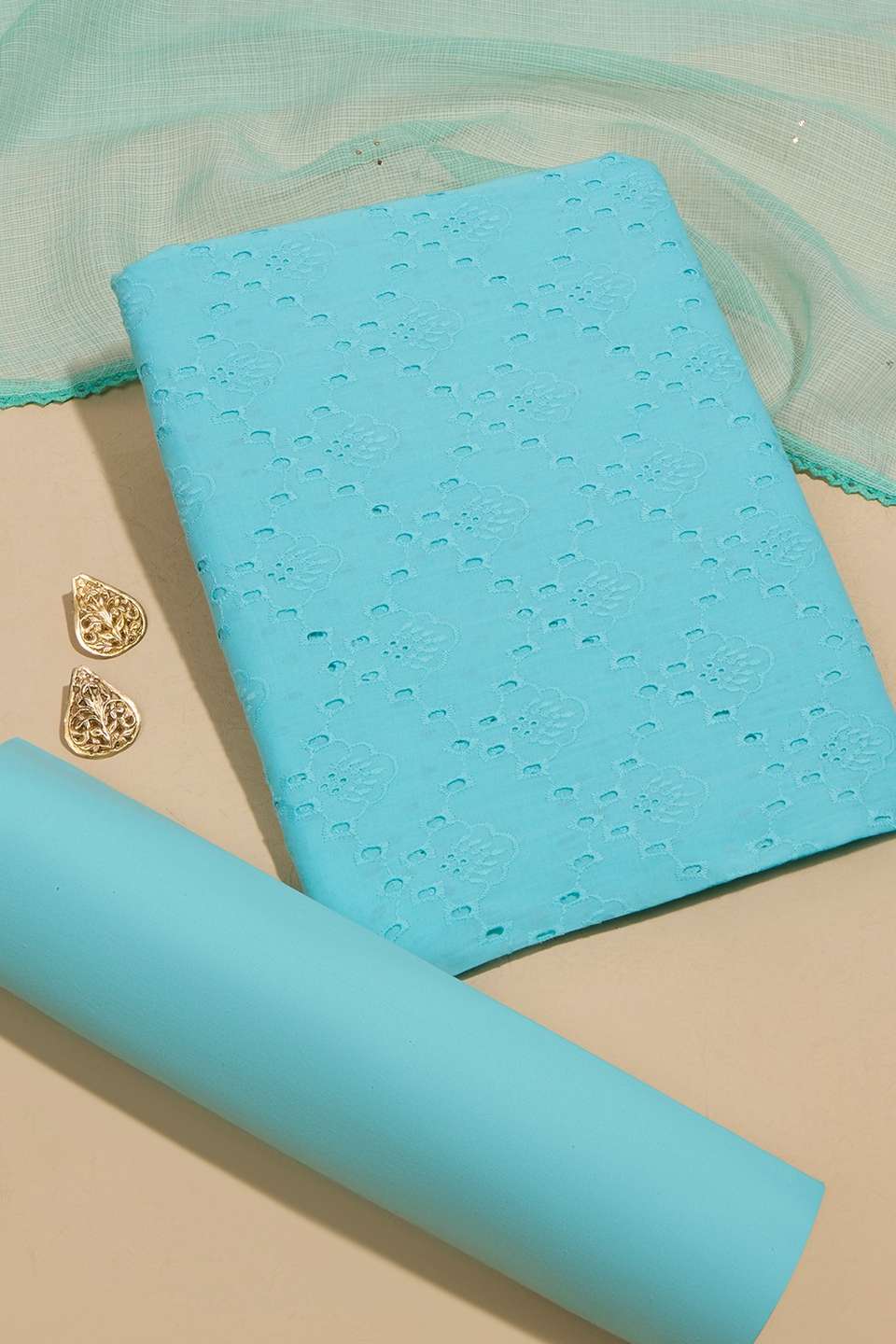 Light Blue Pure Cotton Embroidered Unstitched Suit Set