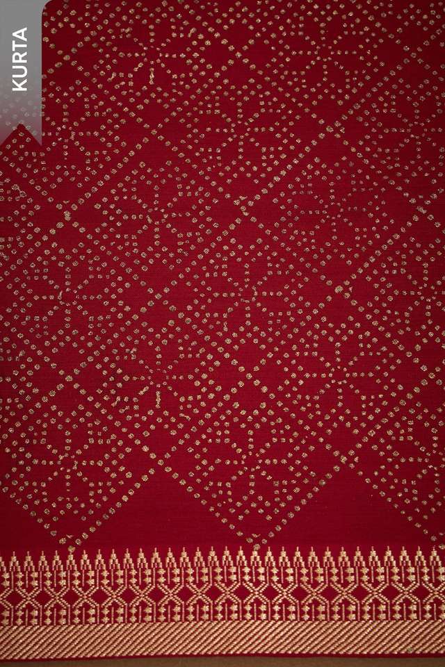 Red Block Printed Pure Cotton Unstitched Suit Set thumbnail image number null