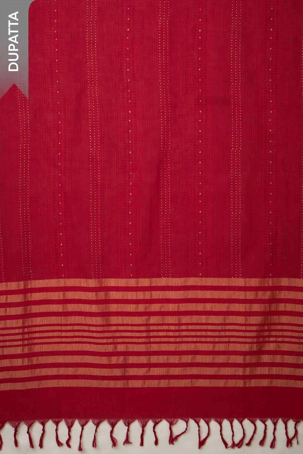 Red Block Printed Pure Cotton Unstitched Suit Set image number null