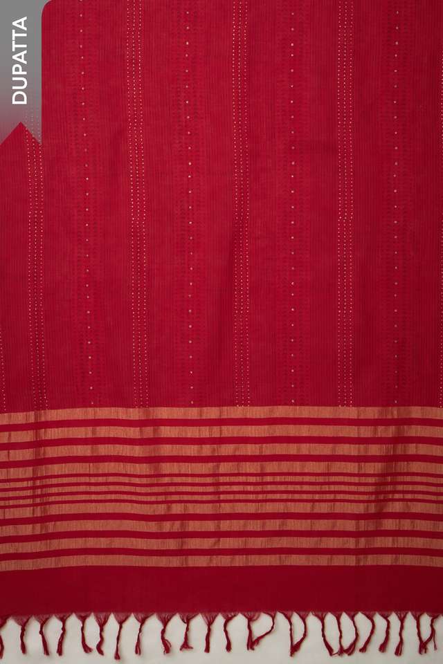 Red Block Printed Pure Cotton Unstitched Suit Set thumbnail image number null