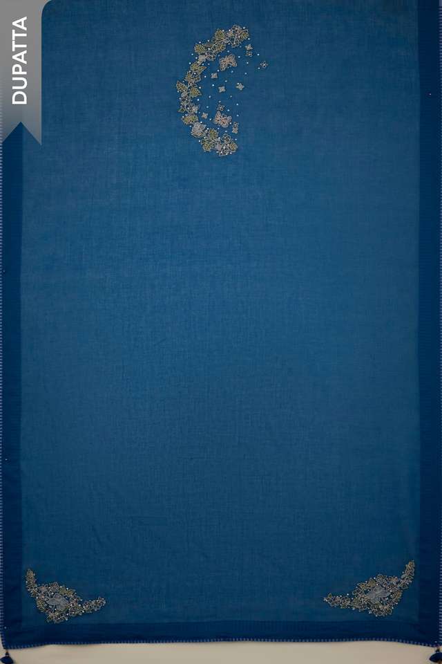 Dark Blue Viscose Block Printed Unstitched Suit Set thumbnail image number null
