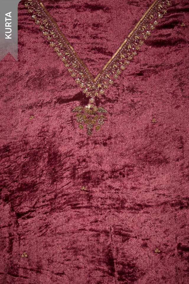 Violet Velvet Embroidered Unstitched Suit Set thumbnail image number null