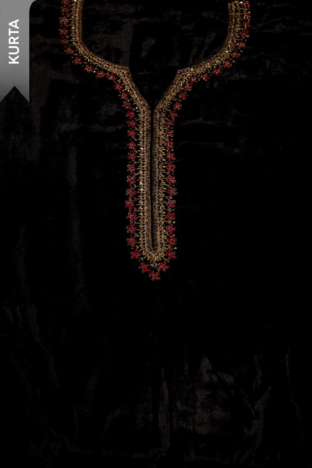 Black Velvet Embroidered Unstitched Suit Set image number null