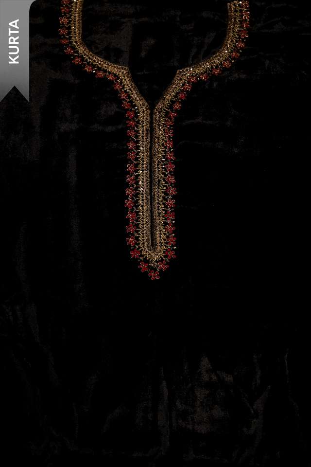 Black Velvet Embroidered Unstitched Suit Set thumbnail image number null
