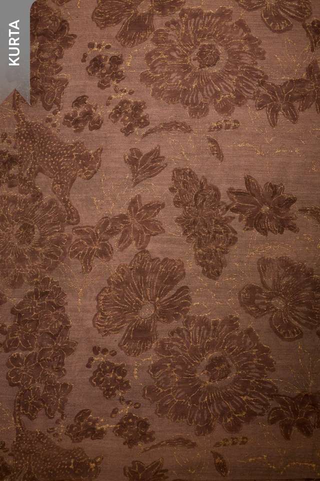 Brown Block Printed Pure Silk Cotton Unstitched Suit Set thumbnail image number null