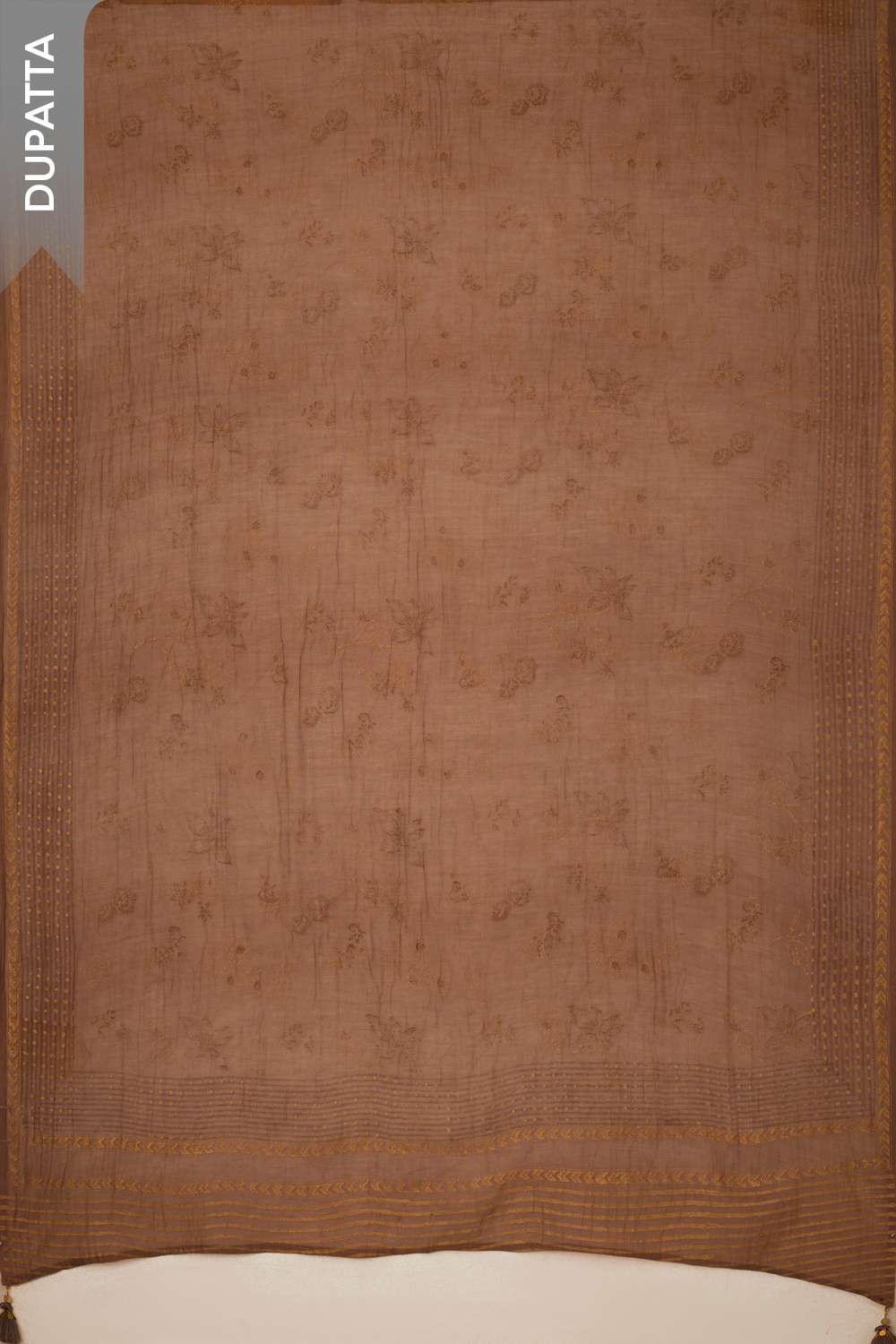 Brown Block Printed Pure Silk Cotton Unstitched Suit Set image number null