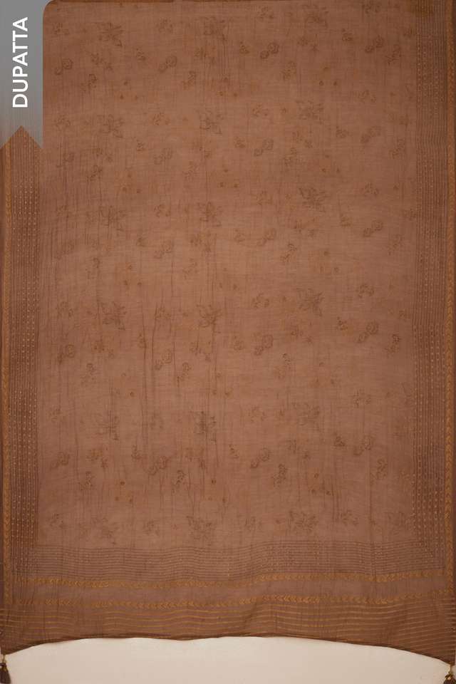 Brown Block Printed Pure Silk Cotton Unstitched Suit Set thumbnail image number null