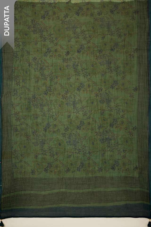 Blue Block Printed Pure Silk Cotton Unstitched Suit Set thumbnail image number null
