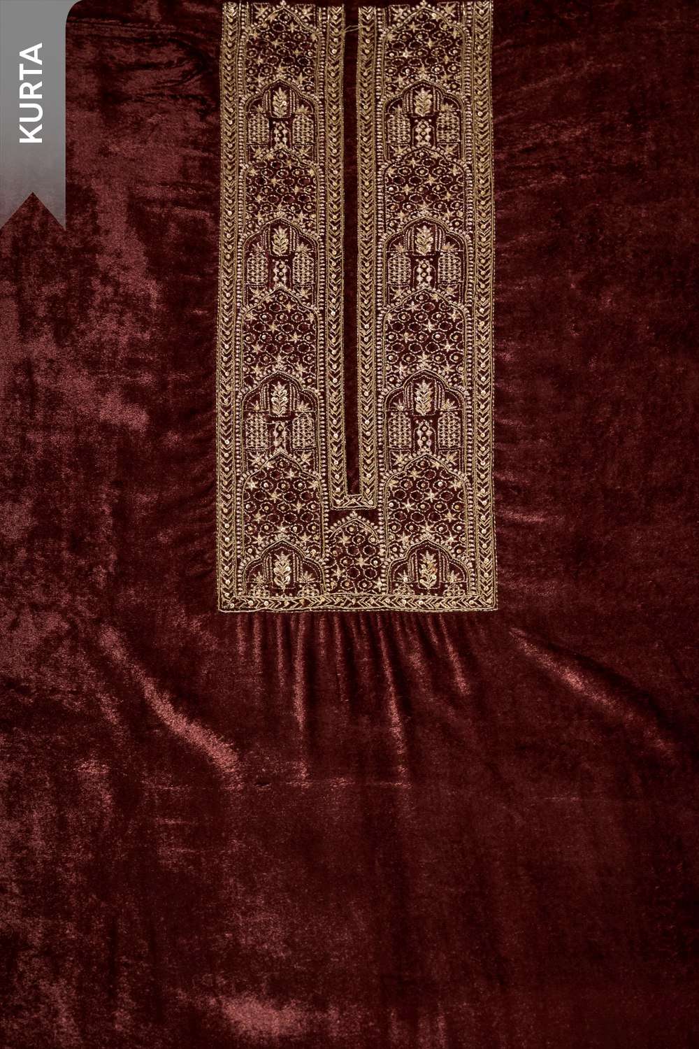 Brown Velvet Embroidered Unstitched Suit Set image number null