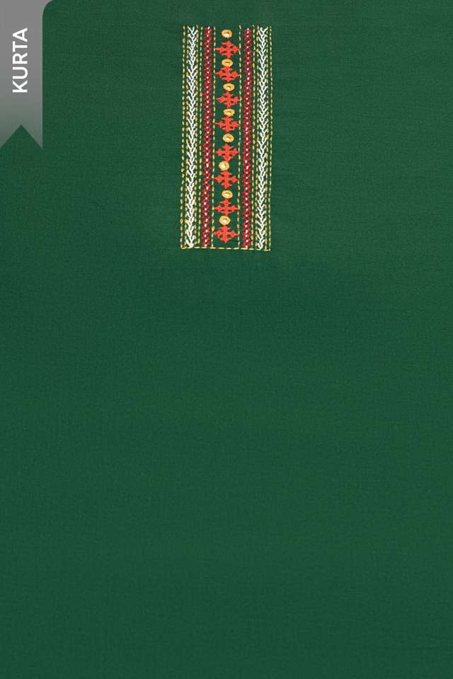 Dark Green Pure Cotton Embroidered Unstitched Suit Set thumbnail image number null