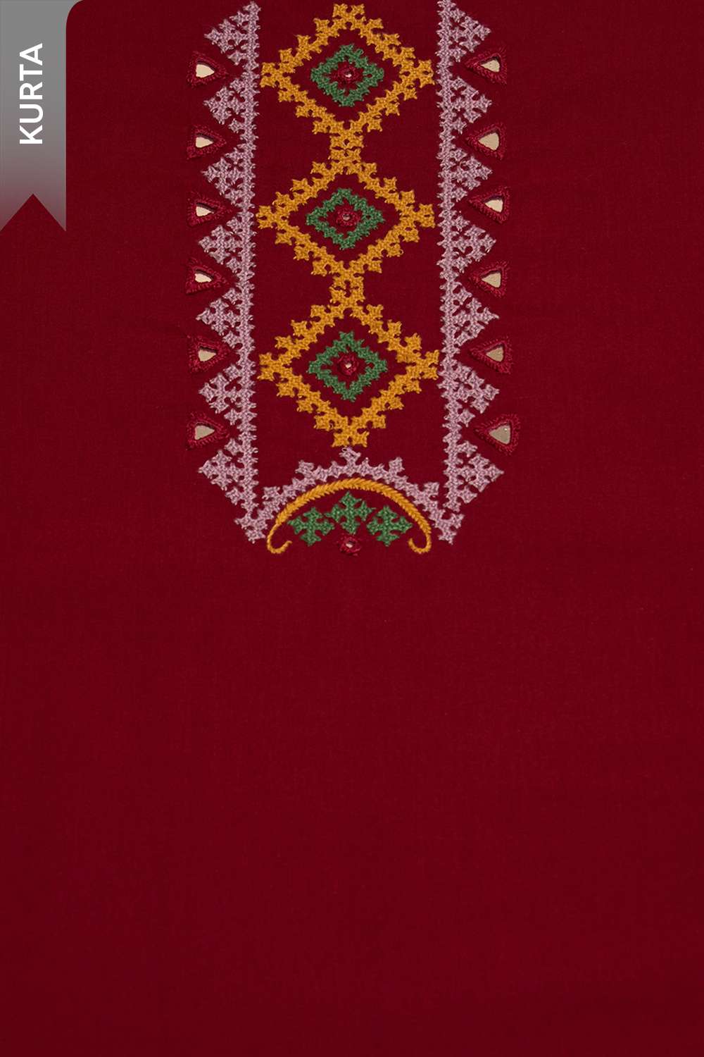 Dark Red Lambani Embroidered Pure Cotton Unstitched Suit Set image number null