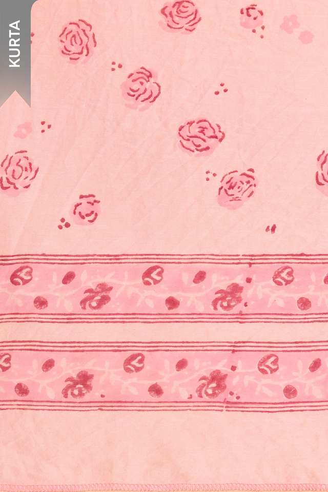 Light Pink Pure Silk Cotton Printed Sanganeri Unstitched Suit Set thumbnail image number null