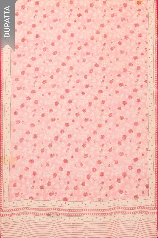 Light Pink Pure Silk Cotton Printed Sanganeri Unstitched Suit Set thumbnail image number null