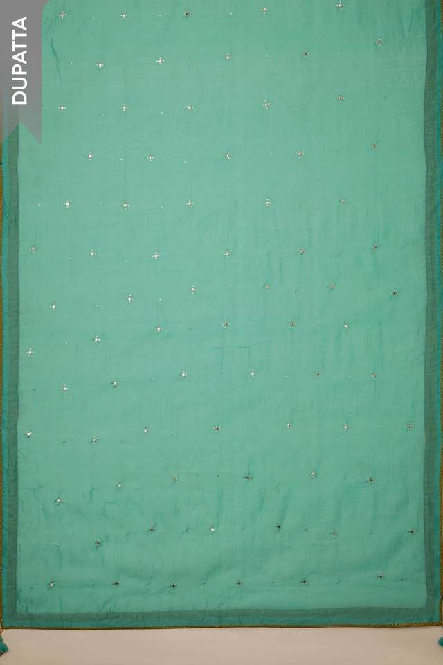 Green Pure Silk Cotton Printed Mukaish Unstitched Suit Set thumbnail image number null