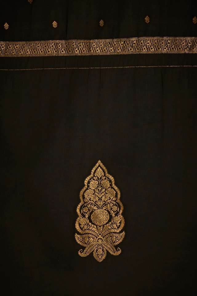 Black Viscose Cutwork Unstitched Suit Set thumbnail image number null