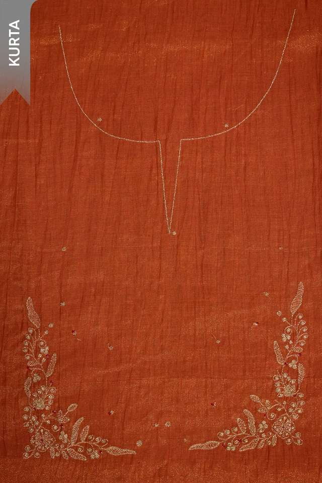 Orange Pure Tissue Cotton Embroidered Unstitched Suit Set thumbnail image number null