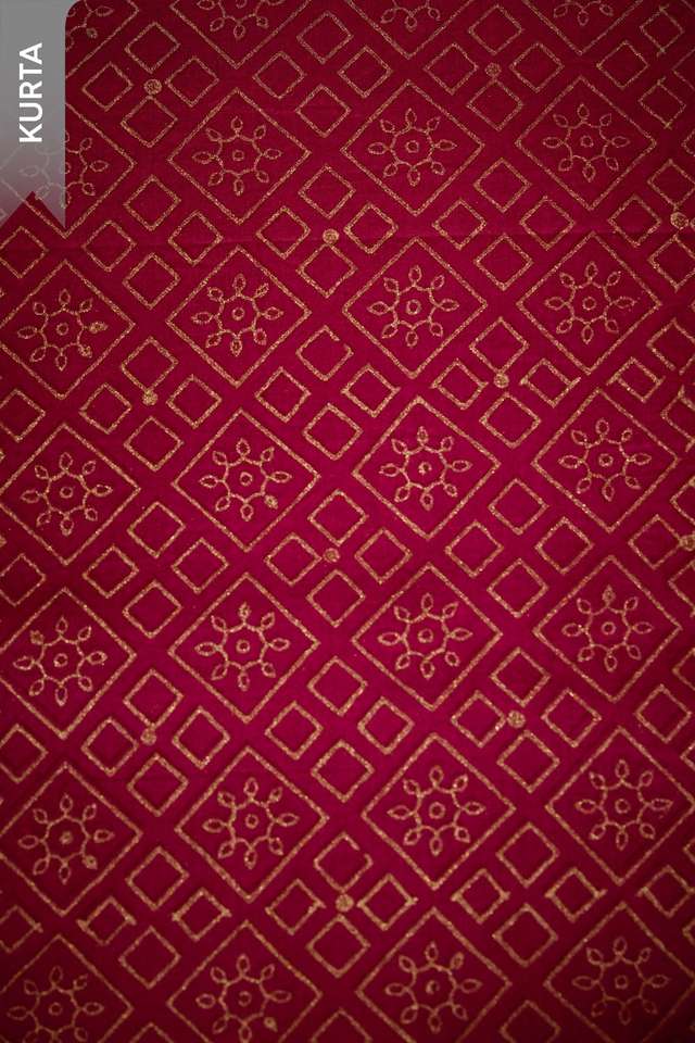 Dark Pink Pure Silk Cotton Block Printed Unstitched Suit Set thumbnail image number null