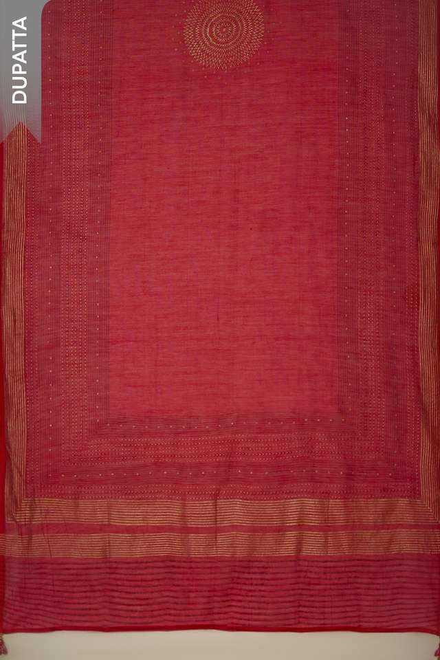 Dark Pink Pure Silk Cotton Block Printed Unstitched Suit Set thumbnail image number null