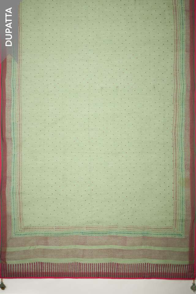 Light Green Block Printed Pure Silk Cotton Unstitched Suit Set thumbnail image number null