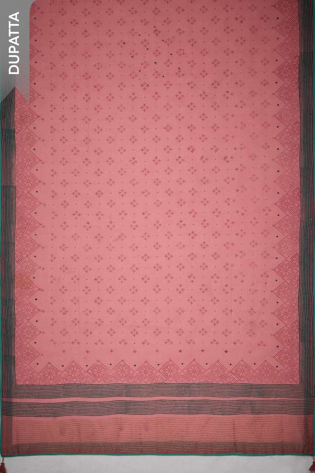 Pink Block Printed Pure Silk Cotton Unstitched Suit Set thumbnail image number null
