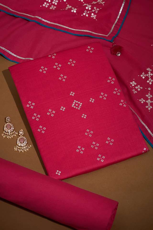 Dark Pink Screen Printed Pure Silk Cotton Unstitched Suit Set image number