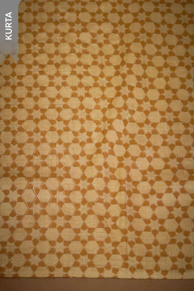 Yellow Screen Printed Pure Tussar Silk Unstitched Suit Set thumbnail image number null